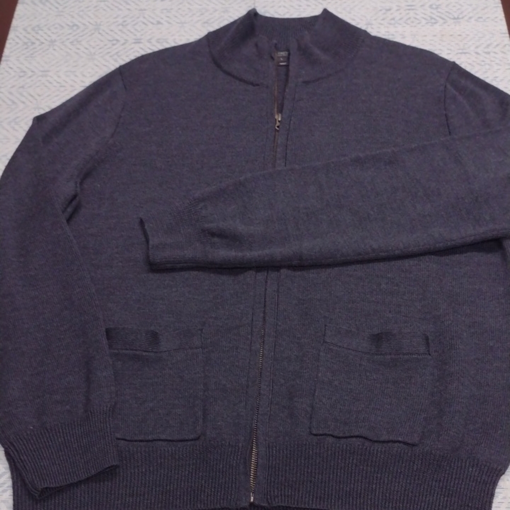 J. Crew Men's Merino Wool Charcoal Zip-Up Sweater New Without Tags.